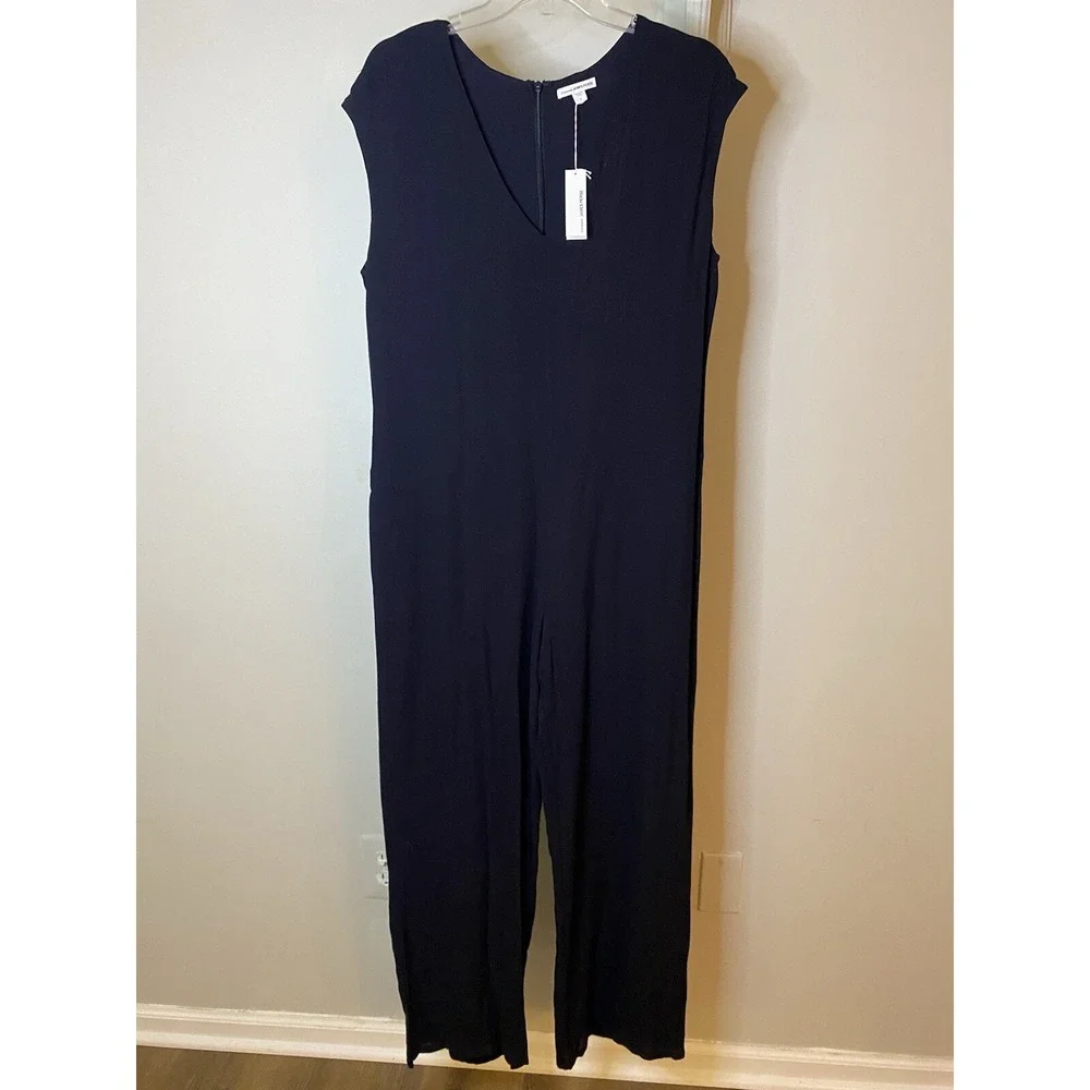 NWT Standard James Perse Black Crepe V Neck Jumpsuit Size‎ 3 L